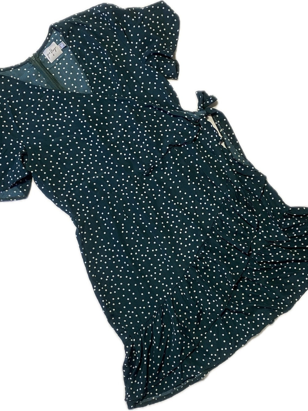 Polka Dot High-Low Wrap Dress - Dark Green